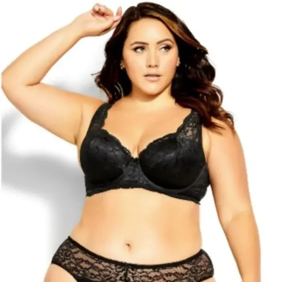 NWT City Chic Women's Size 40G Giselle Contour Underwired Demi Bra Black Lace - Picture 1 of 9